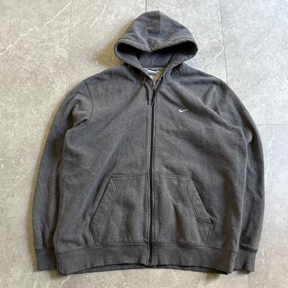 Vintage Y2K Nike Full Zip Hoodie XXL Grey Embroidered Swoosh